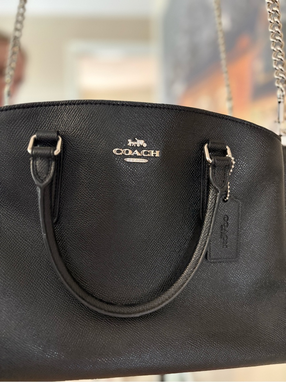 COACH Black Pebbled Leather Satchel with Silver Chain Strap - Picture 3 of 3